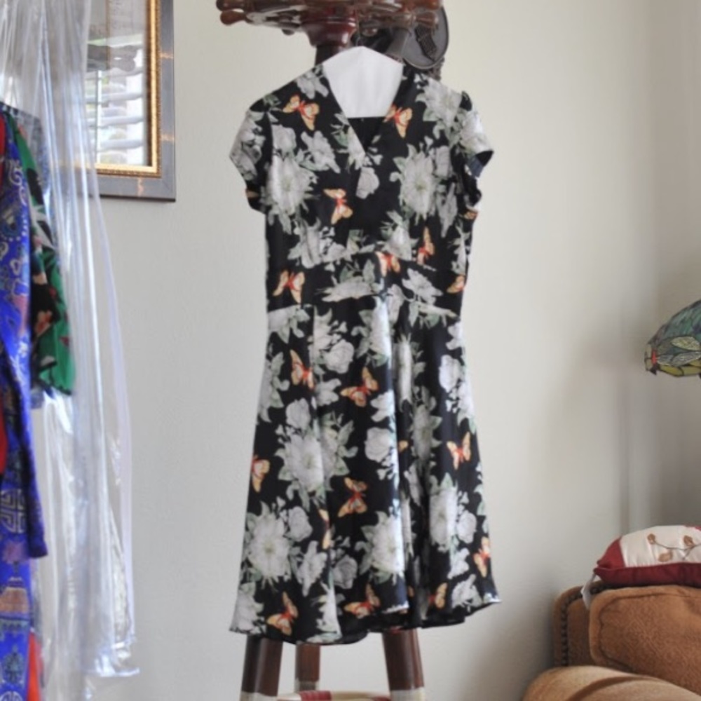 Black butterfly and floral dress